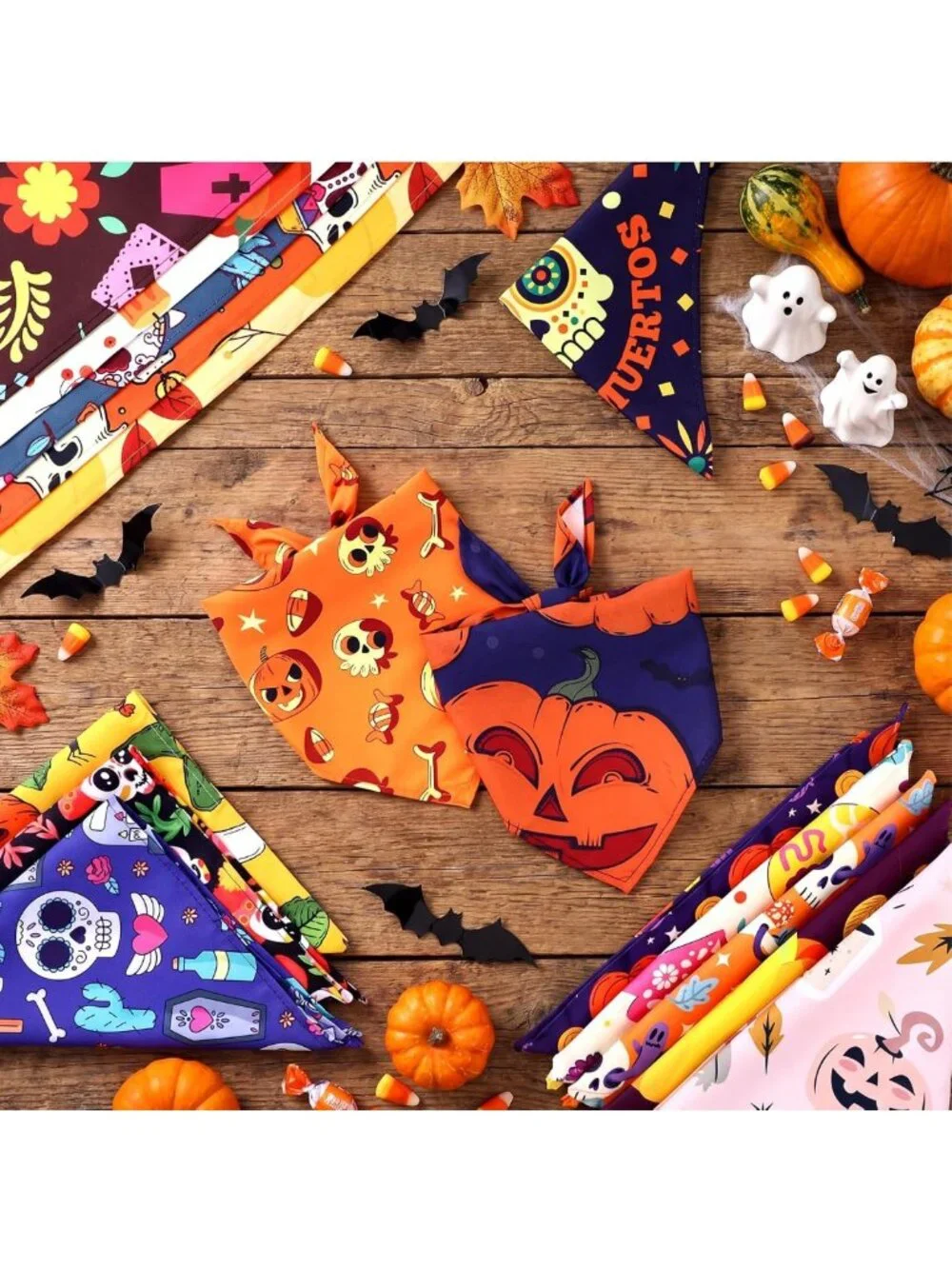 150 Pcs Halloween Dog Bandanas | Bulk for Medium & Large Dogs | Festive Pet
